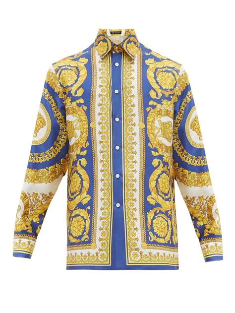 blue and gold white shirt versace|Versace silk shirt.